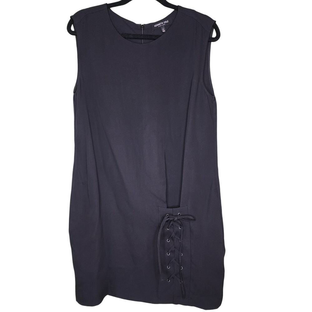 Kenneth Cole Silk Dress Sleeveless Black Mini Shift Lace Up Cocktail 8